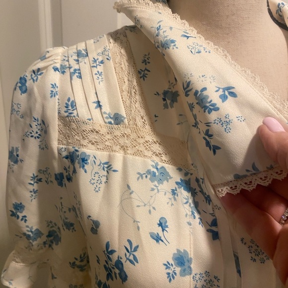 Rihoas Women’s Feminine Vintage Looking Collared Lace Short Sleeve Top New M - Picture 8 of 14